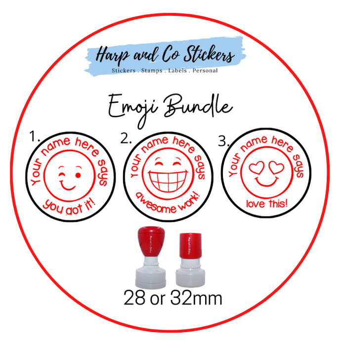 28 or 32mm Personalised Stamp Bundle - 3 Emoji stamps