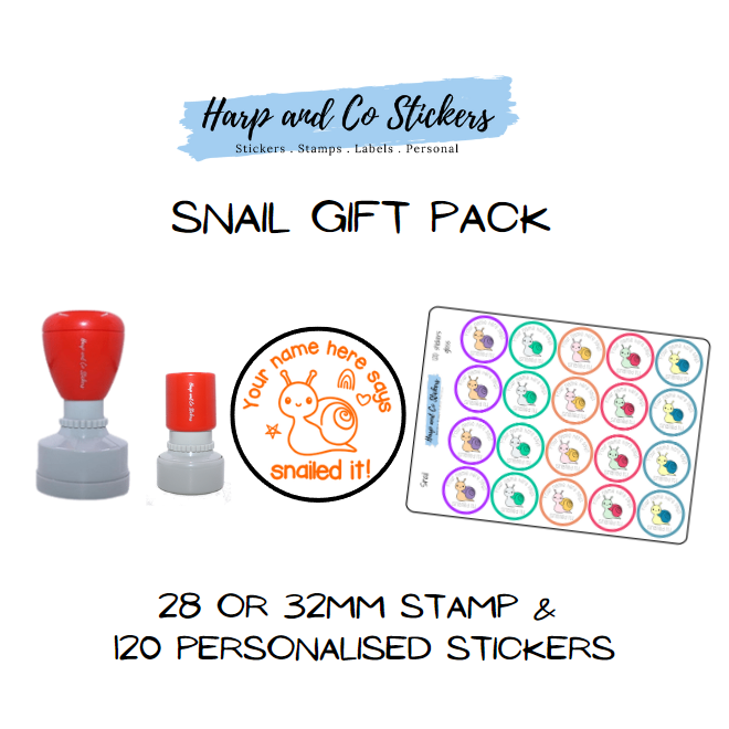 Gift Pack 28 or 32mm Stamp + 120 Stickers - Snail