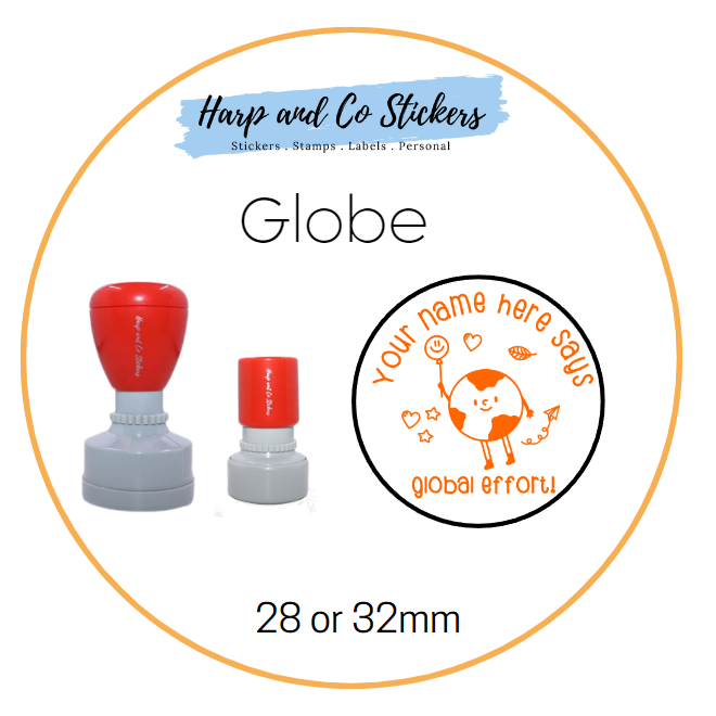 28 or 32mm Personalised Merit Stamp - Globe