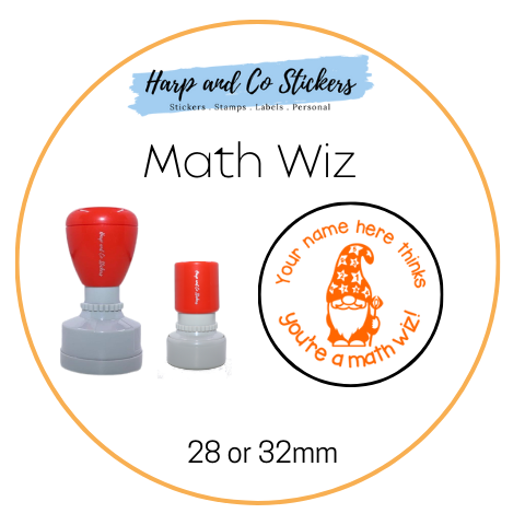 28 or 32mm Personalised Round Stamp - Math Wiz