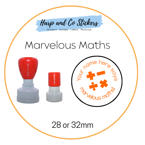 28 or 32mm Personalised Round Stamp - *Marvelous Maths* - Great for the classroom!