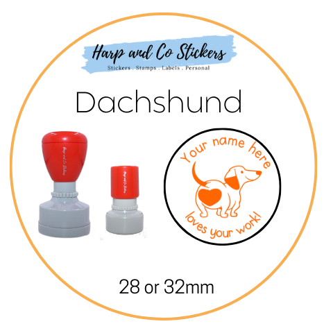 28 or 32mm Personalised Round Stamp - Dachshund