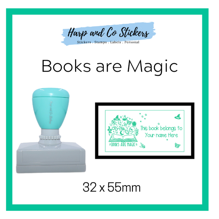 Personalised Rectangle 32 x 55mm stamp - Books are Magic