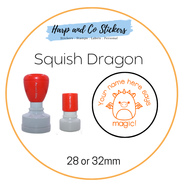 28 or 32mm Personalised Merit Stamp - Squish Dragon