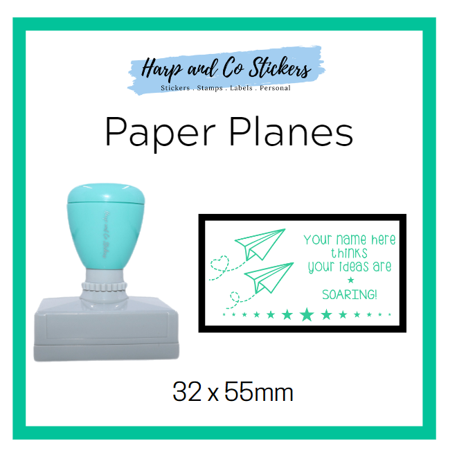 Personalised Rectangle 32 x 55mm stamp - Paper Planes