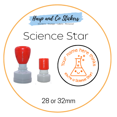 28 or 32mm Personalised Round Stamp - Science Star