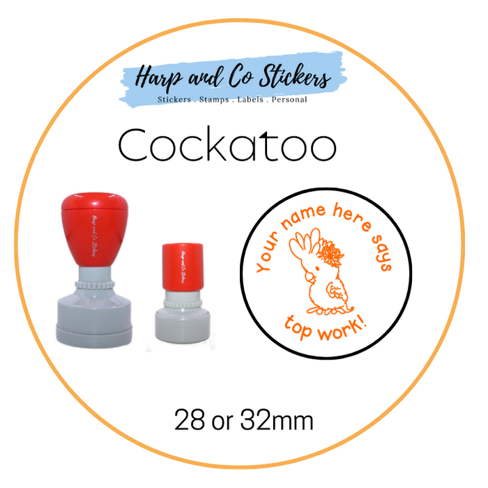 28 or 32mm Personalised Merit Stamp - *Cockatoo* - Great for the classroom!