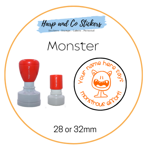 28 or 32mm Personalised Round Stamp - *Monster* - Great for the classroom!