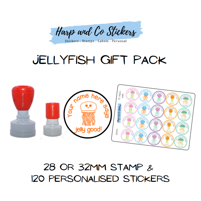 Gift Pack 28 or 32mm Stamp + 120 Stickers - Jellyfish