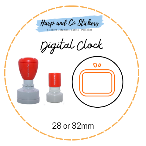 28 or 32mm Round Stamp - Digital Clock