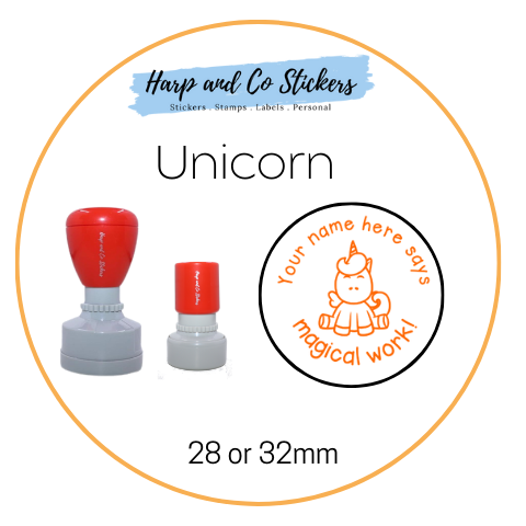 28 or 32mm Personalised Round Stamp - *Unicorn* - Great for the classroom!