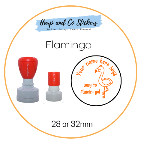 28 or 32mm Personalised Round Stamp - *Flamingo* - Great for the classroom!