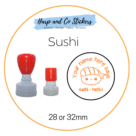 28 or 32mm Personalised Round Stamp - Sushi