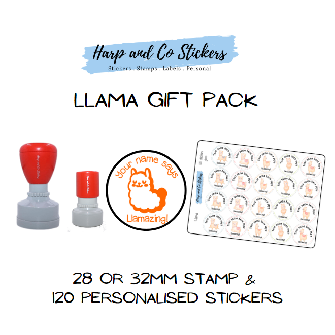 Gift Pack 28 or 32mm Stamp + 120 Stickers - Llama