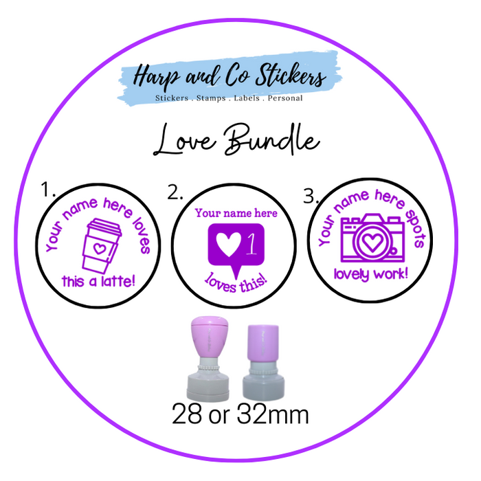 28 or 32mm Personalised Stamp Bundle - 3 Love  stamps