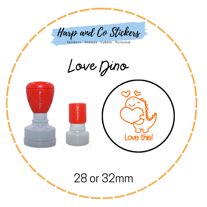 28 or 32mm Round Stamp - Love Dino