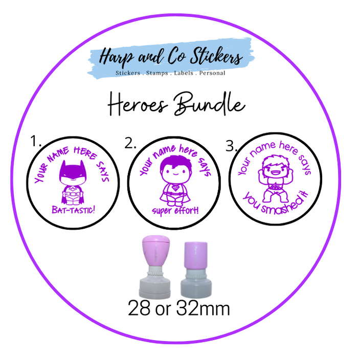 28 or 32mm Personalised Stamp Bundle - 3 Hero stamps