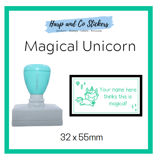 Personalised Rectangle 32 x 55mm stamp - Magical Unicorn