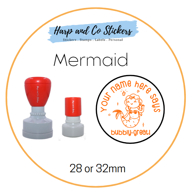 28 or 32mm Personalised Merit Stamp - Mermaid