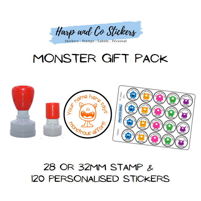 Gift Pack 28 or 32mm Stamp + 120 Stickers - Monster