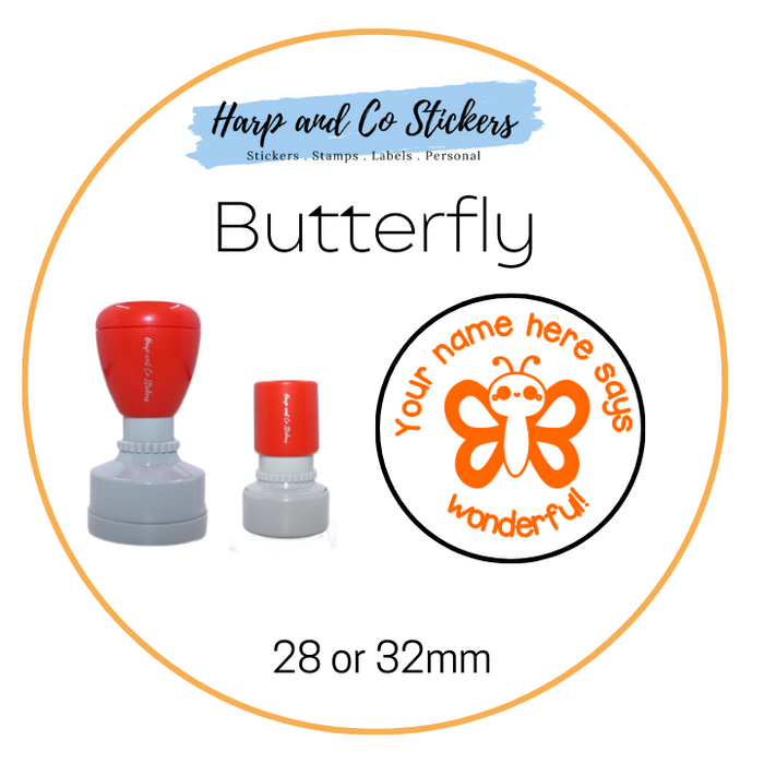 28 or 32mm Personalised Merit Stamp - *Butterfly* - Great for the classroom!