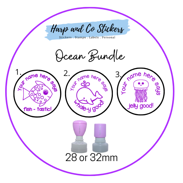 28 or 32mm Personalised Stamp Bundle -  3 Ocean stamps