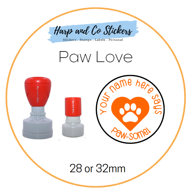 28 or 32mm Personalised Merit Stamp - Paw Love