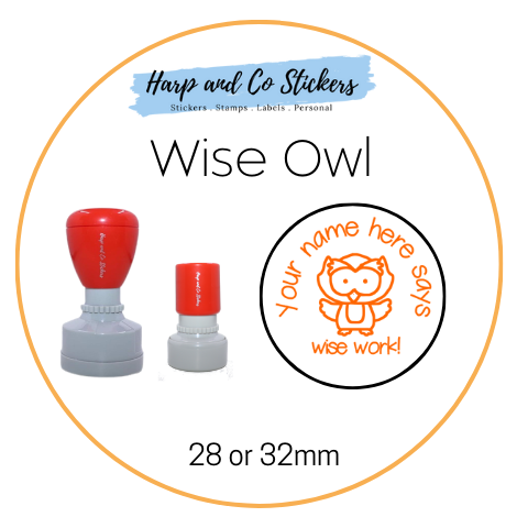 28 or 32mm Personalised Round Stamp - *Wise Owl* - Great for the classroom!