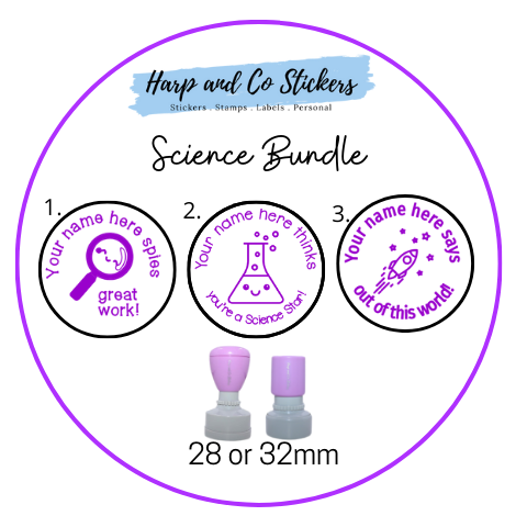 28 or 32mm Personalised Stamp Bundle - 3 Science stamps