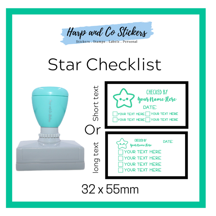 Editable 32 x 55mm - Star - Personalised Checklist self inking stamp