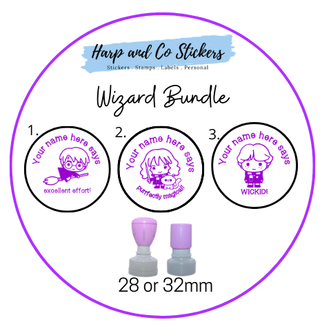 28 or 32mm Personalised Stamp Bundle - 3 Wizard stamps