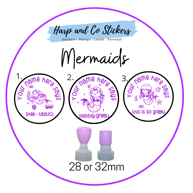 28 or 32mm Personalised Stamp Bundle - 3 Mermaid Stamps