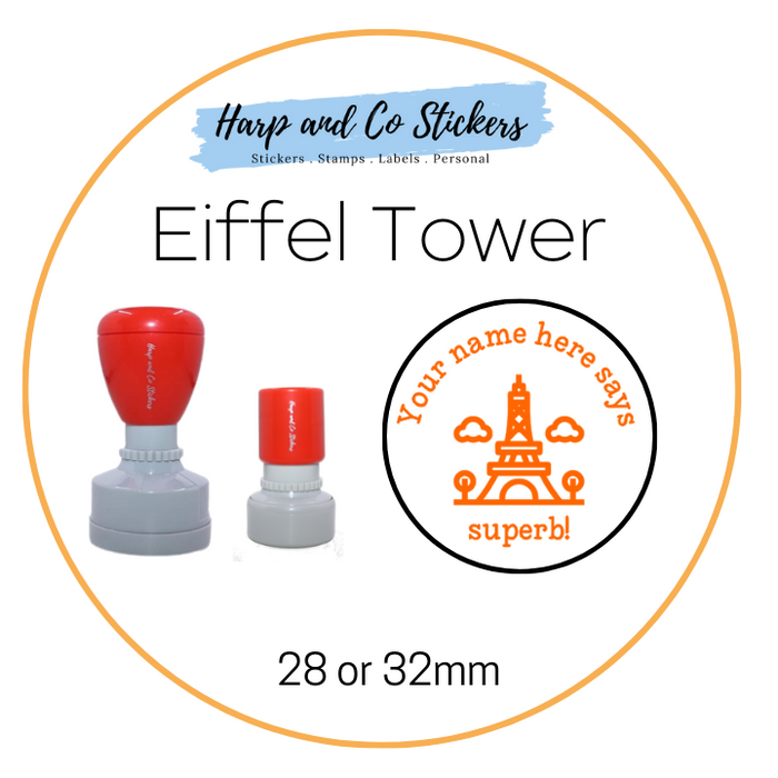 28 or 32mm Personalised Merit Stamp - *Eiffel Tower* - Great for the classroom!