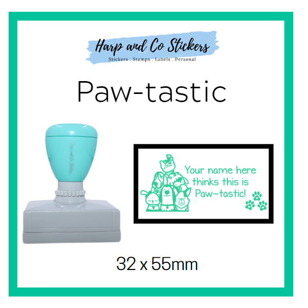 Personalised Rectangle 32 x 55mm stamp - Paw-tastic!