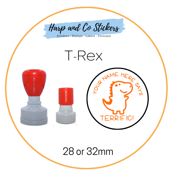 28 or 32mm Personalised Merit Stamp - T-Rex
