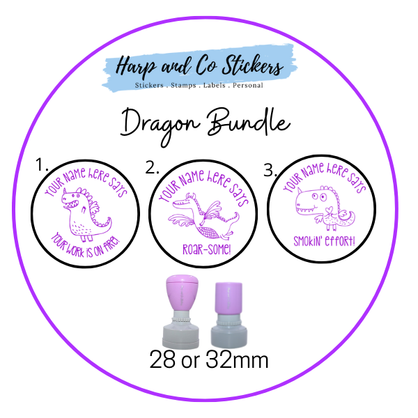 28 or 32mm Personalised Stamp Bundle - 3 Dragons Stamps