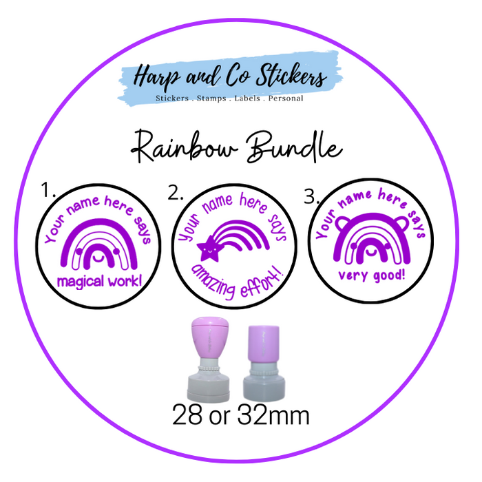 28 or 32mm Personalised Stamp Bundle - 3 Rainbow stamps