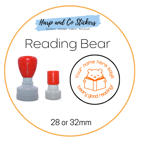 28 or 32mm Personalised Round Stamp - Reading Bear