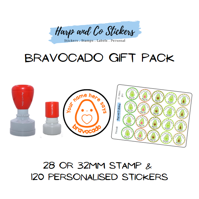 Gift Pack 28 or 32mm Stamp + 120 Stickers - Bravocado