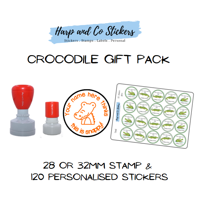 Gift Pack 28 or 32mm Stamp + 120 Stickers - Crocodile