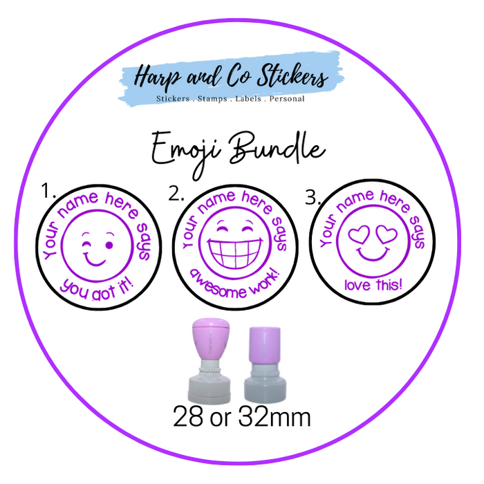 28 or 32mm Personalised Stamp Bundle - 3 Emoji stamps