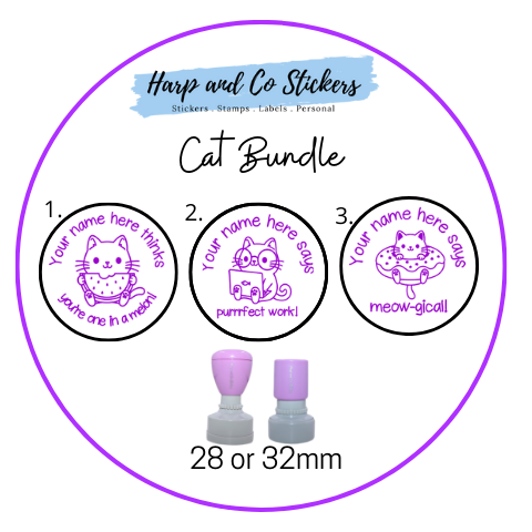 28 or 32mm Personalised Stamp Bundle - 3 Cats Stamps