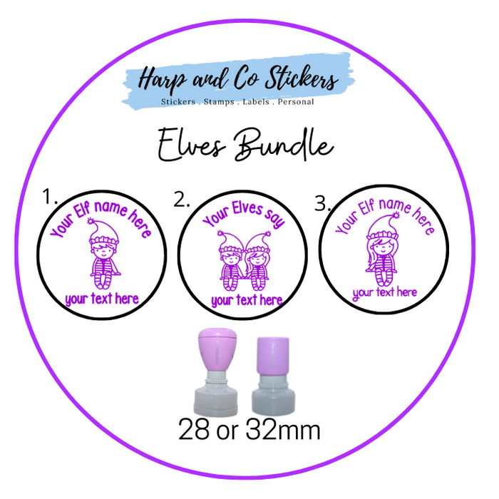 28 or 32mm Personalised Stamp Bundle - 3 Elves Stamps