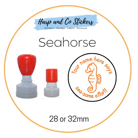 28 or 32mm Personalised Round Stamp - Seahorse