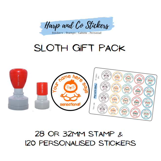 Gift Pack 28 or 32mm Stamp + 120 Stickers - Sloth