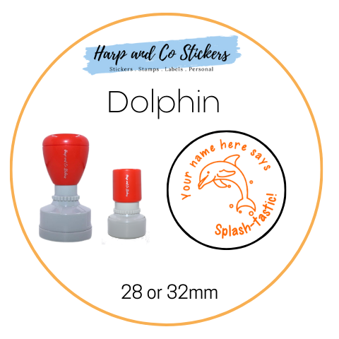 28 or 32mm Personalised Round Stamp - *Dolphin* - Great for the classroom!