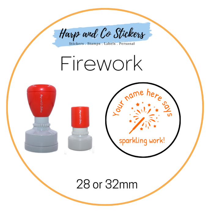 28 or 32mm Personalised Merit Stamp - *Firework* - Great for the classroom!