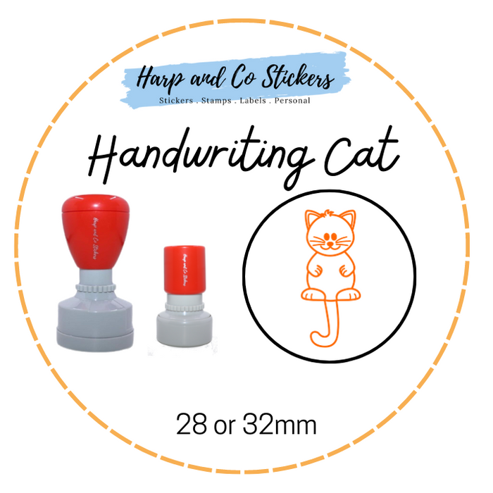 28 or 32mm Round Stamp - Handwriting Cat
