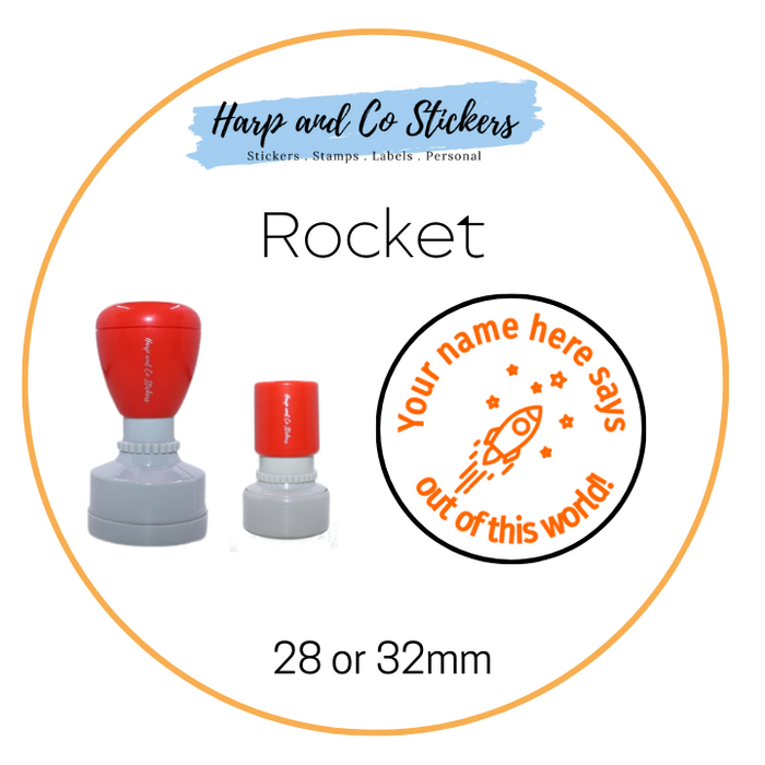 28 or 32mm Personalised Round Stamp - *Rocket* - Great for the classroom!
