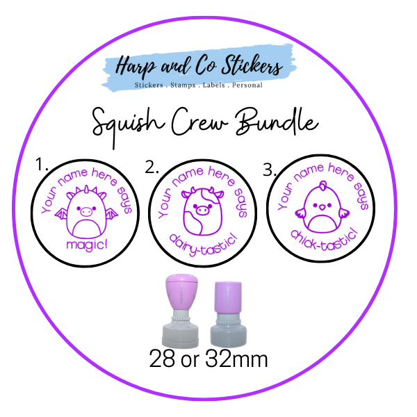 28 or 32mm Personalised Stamp Bundle - 3 Squish Crew stamps